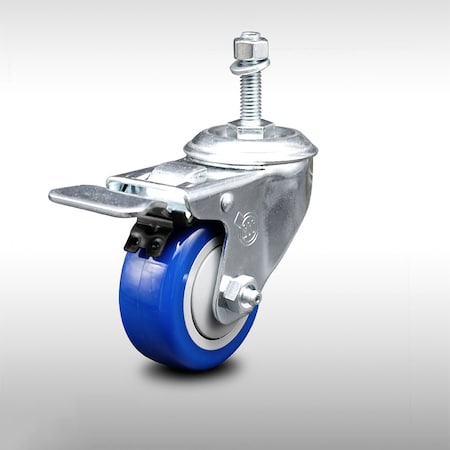 Service Caster 3.5 Inch SS Blue Polyurethane 3/8 Inch Threaded Stem Caster Total Lock Brake SCC-SSTSTTL20S3514-PPUB-BLUE-381615